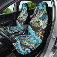 Japanese Hawaiian Crane Car Seat Cover Blue Tapa Patchwork Pattern
