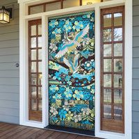 Japanese Hawaiian Crane Door Cover Blue Tapa Patchwork Pattern