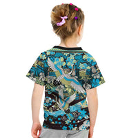 Japanese Hawaiian Crane Kid T Shirt Blue Tapa Patchwork Pattern LT9 - Polynesian Pride