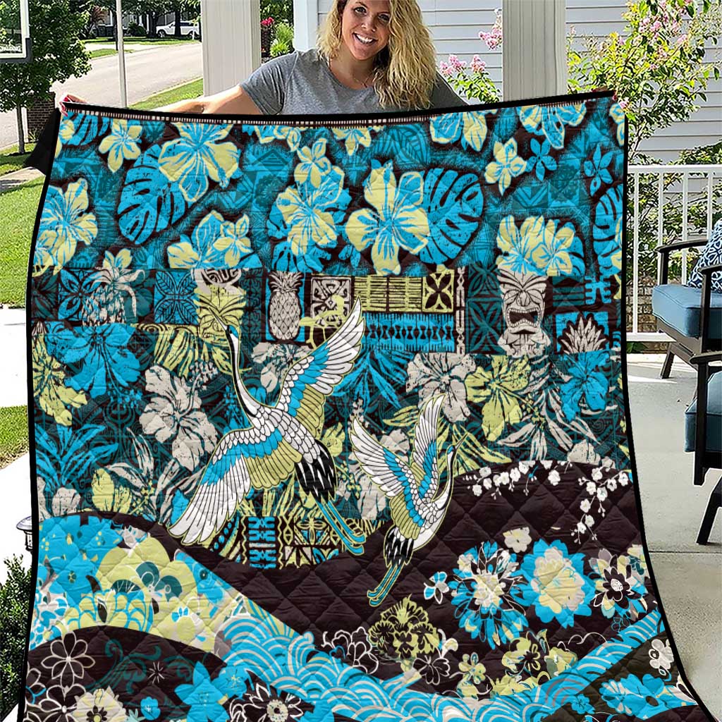 Japanese Hawaiian Crane Quilt Blue Tapa Patchwork Pattern LT9 Blue - Polynesian Pride