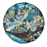 Japanese Hawaiian Crane Spare Tire Cover Blue Tapa Patchwork Pattern LT9 - Polynesian Pride