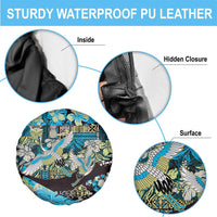 Japanese Hawaiian Crane Spare Tire Cover Blue Tapa Patchwork Pattern LT9 - Polynesian Pride