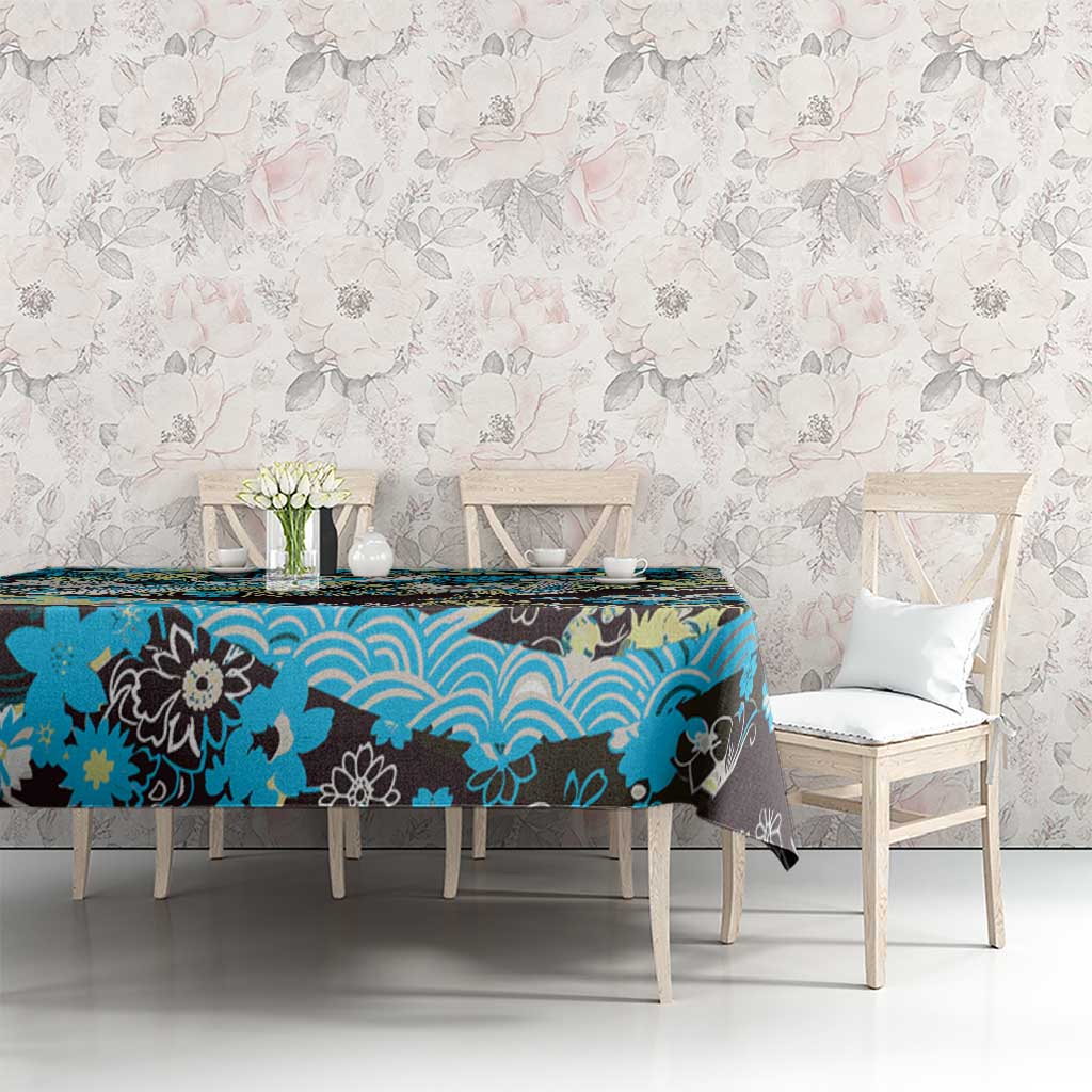 Japanese Hawaiian Crane Tablecloth Blue Tapa Patchwork Pattern LT9 - Polynesian Pride