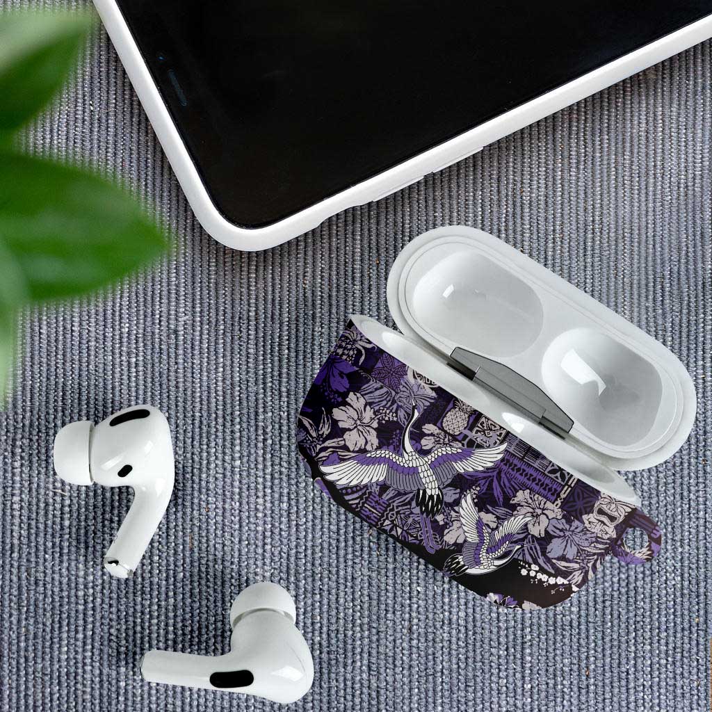 Japanese Hawaiian Crane AirPods Case Purple Tapa Patchwork Pattern LT9 - Polynesian Pride