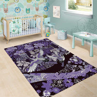 Japanese Hawaiian Crane Area Rug Purple Tapa Patchwork Pattern LT9 - Polynesian Pride