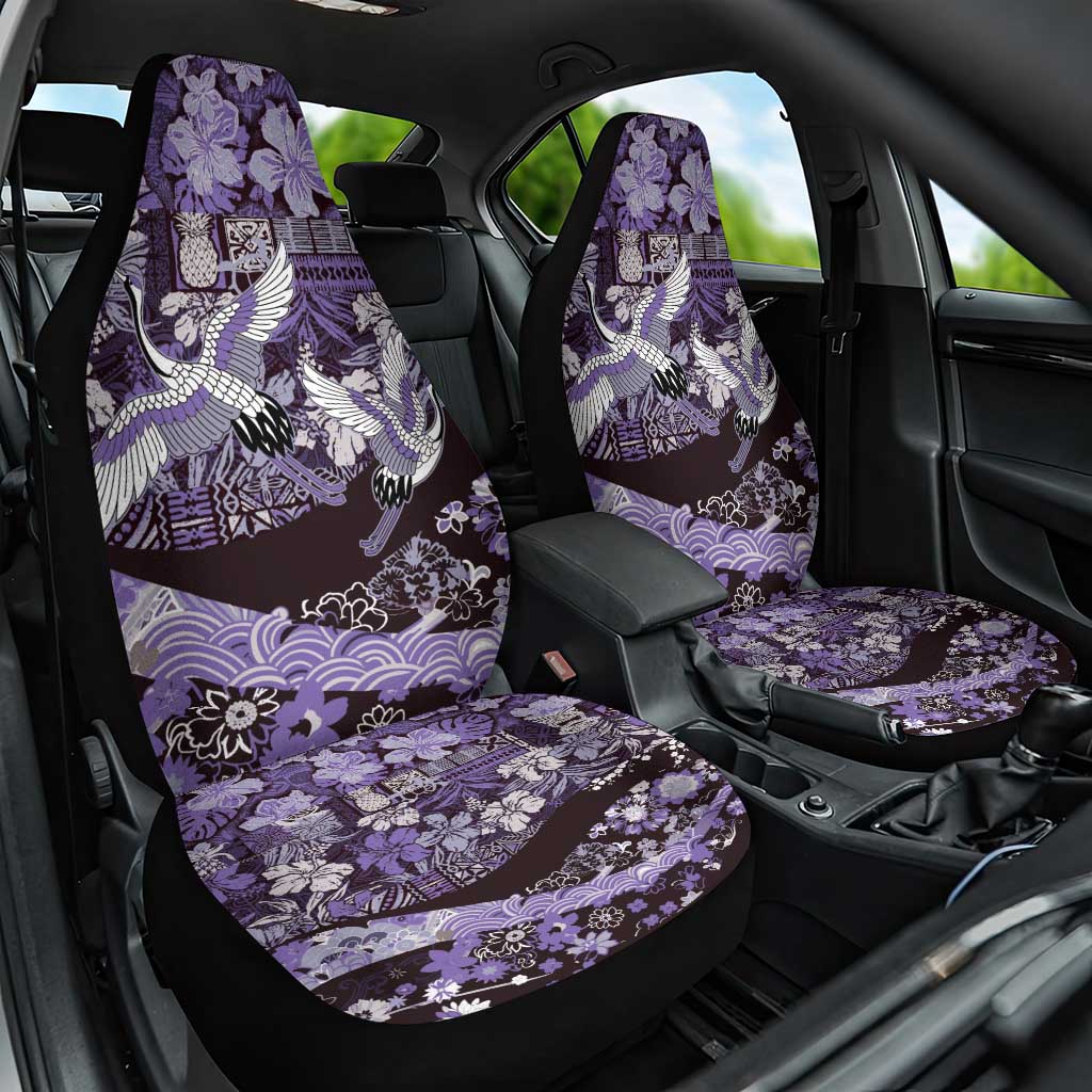 Japanese Hawaiian Crane Car Seat Cover Purple Tapa Patchwork Pattern