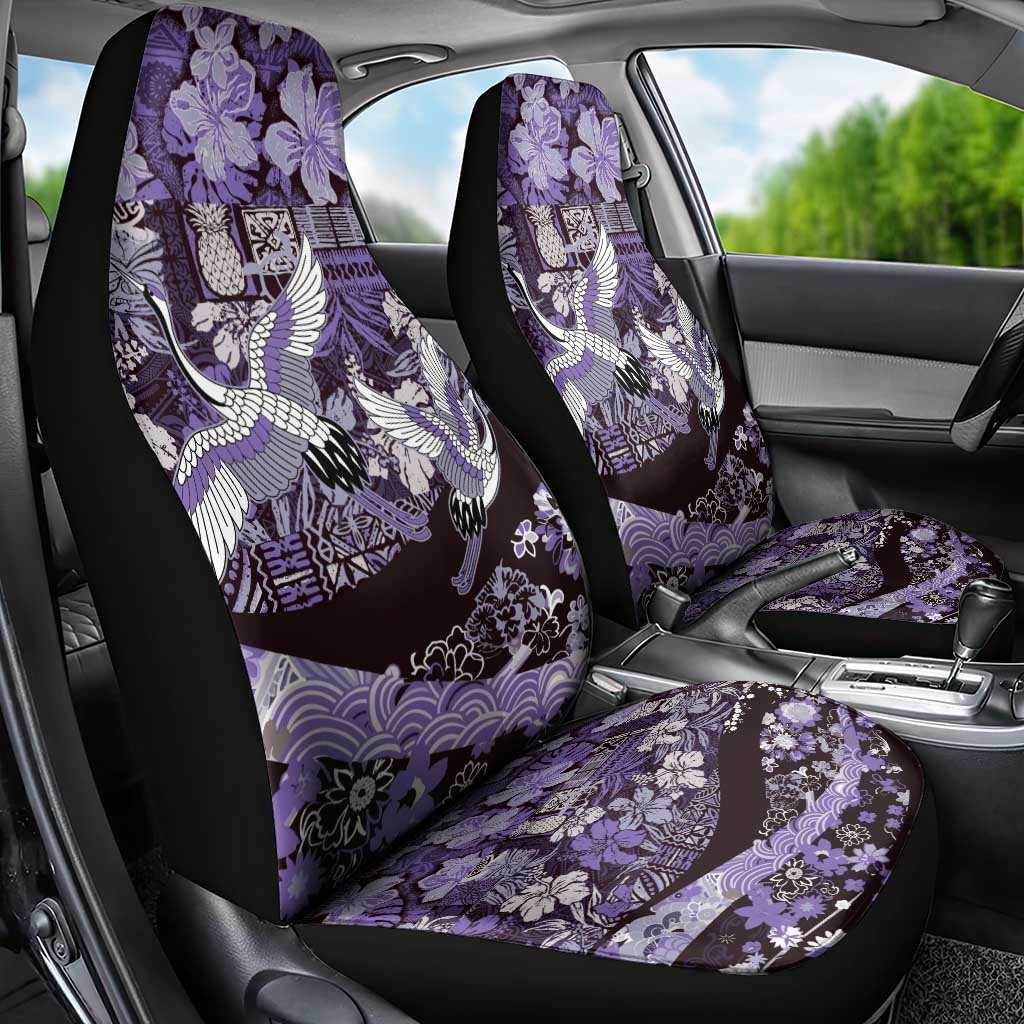 Japanese Hawaiian Crane Car Seat Cover Purple Tapa Patchwork Pattern