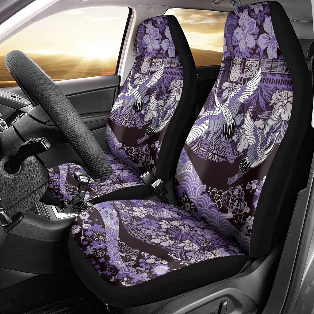 Japanese Hawaiian Crane Car Seat Cover Purple Tapa Patchwork Pattern