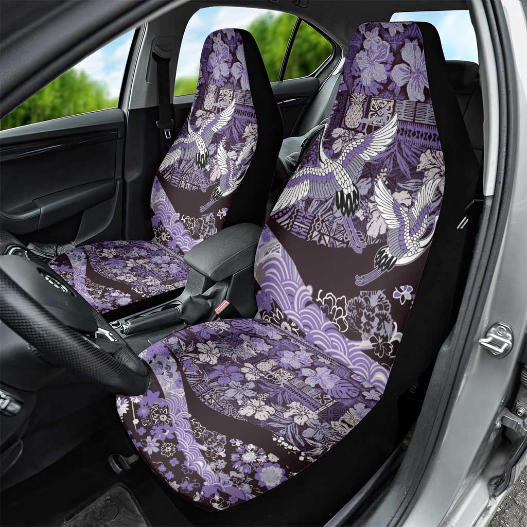 Japanese Hawaiian Crane Car Seat Cover Purple Tapa Patchwork Pattern