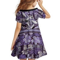 Japanese Hawaiian Crane Family Matching Long Sleeve Bodycon Dress and Hawaiian Shirt Purple Tapa Patchwork Pattern