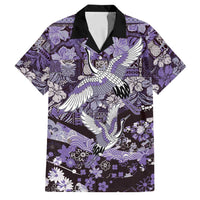 Japanese Hawaiian Crane Family Matching Long Sleeve Bodycon Dress and Hawaiian Shirt Purple Tapa Patchwork Pattern