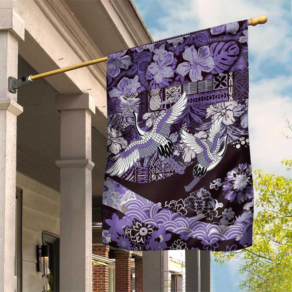 Japanese Hawaiian Crane Garden Flag Purple Tapa Patchwork Pattern