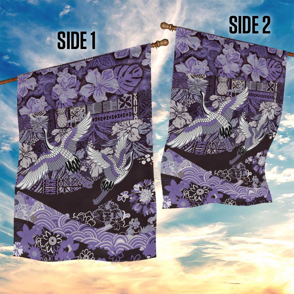 Japanese Hawaiian Crane Garden Flag Purple Tapa Patchwork Pattern