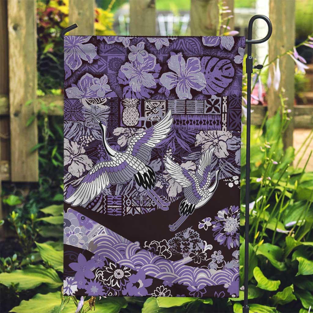 Japanese Hawaiian Crane Garden Flag Purple Tapa Patchwork Pattern