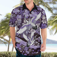 Japanese Hawaiian Crane Hawaiian Shirt Purple Tapa Patchwork Pattern