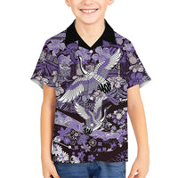 Japanese Hawaiian Crane Hawaiian Shirt Purple Tapa Patchwork Pattern