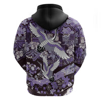 Japanese Hawaiian Crane Hoodie Purple Tapa Patchwork Pattern LT9 - Polynesian Pride