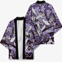 Japanese Hawaiian Crane Kimono Purple Tapa Patchwork Pattern LT9 - Polynesian Pride