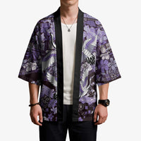 Japanese Hawaiian Crane Kimono Purple Tapa Patchwork Pattern LT9 - Polynesian Pride