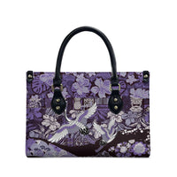 Japanese Hawaiian Crane Leather Bag Purple Tapa Patchwork Pattern