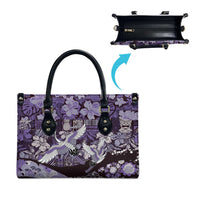 Japanese Hawaiian Crane Leather Bag Purple Tapa Patchwork Pattern