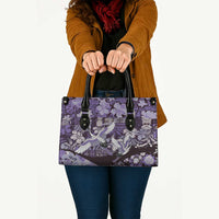 Japanese Hawaiian Crane Leather Bag Purple Tapa Patchwork Pattern