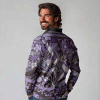 Japanese Hawaiian Crane Long Sleeve Polo Shirt Purple Tapa Patchwork Pattern LT9 - Polynesian Pride