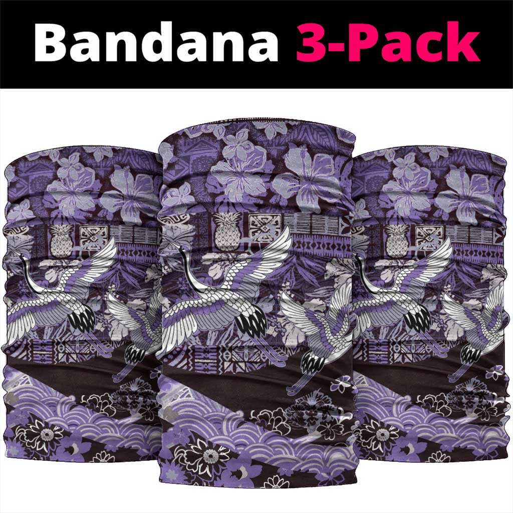 Japanese Hawaiian Crane Neck Gaiter Purple Tapa Patchwork Pattern