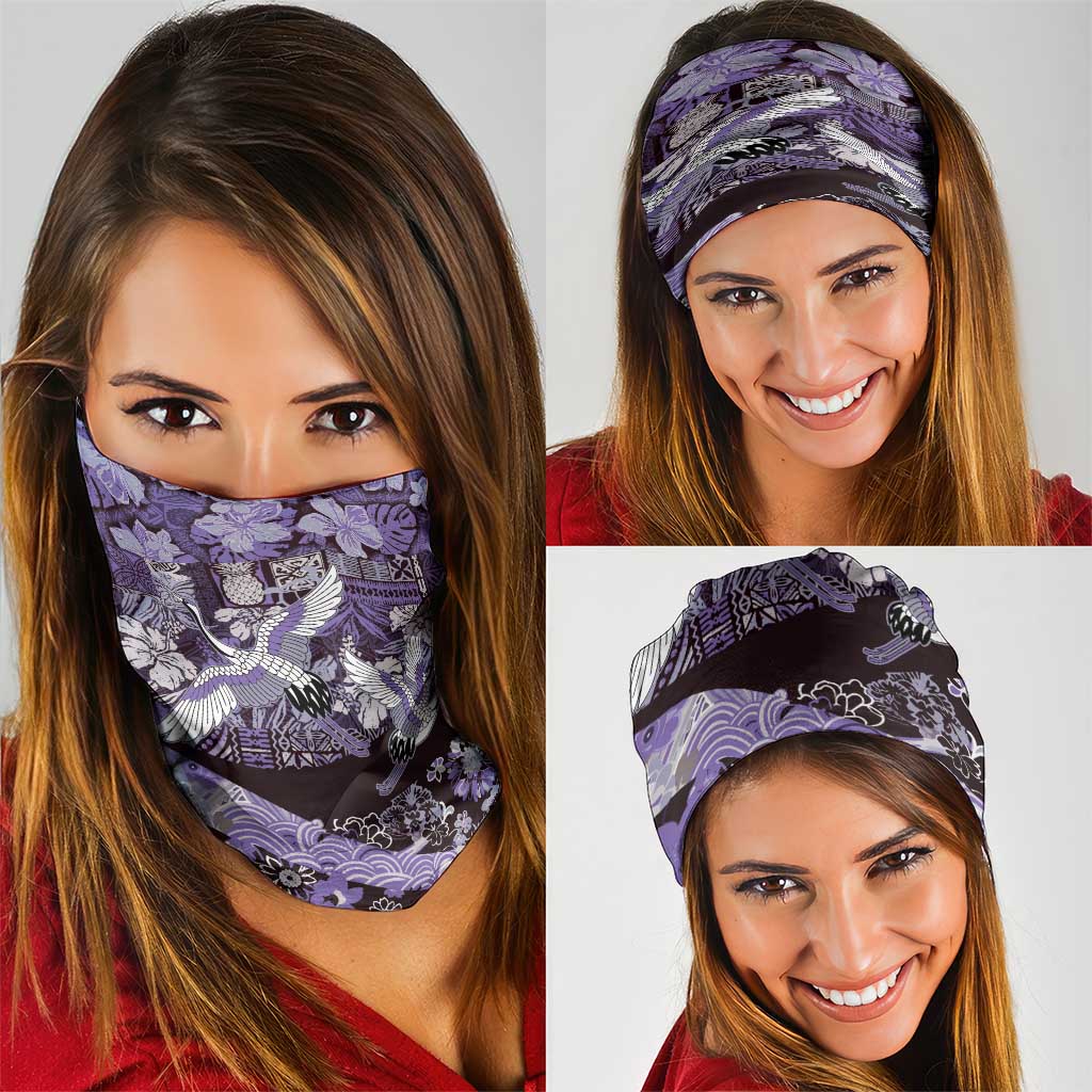 Japanese Hawaiian Crane Neck Gaiter Purple Tapa Patchwork Pattern