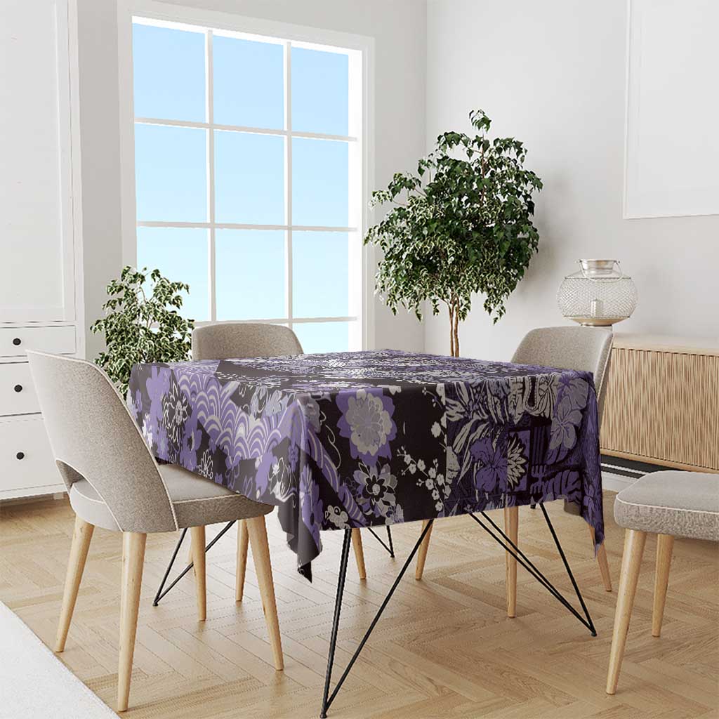 Japanese Hawaiian Crane Tablecloth Purple Tapa Patchwork Pattern LT9 - Polynesian Pride