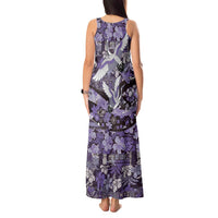 Japanese Hawaiian Crane Tank Maxi Dress Purple Tapa Patchwork Pattern LT9 - Polynesian Pride