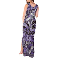 Japanese Hawaiian Crane Tank Maxi Dress Purple Tapa Patchwork Pattern LT9 - Polynesian Pride