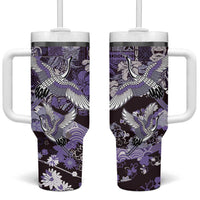 Japanese Hawaiian Crane Tumbler With Handle Purple Tapa Patchwork Pattern LT9 One Size: 40 oz Purple - Polynesian Pride