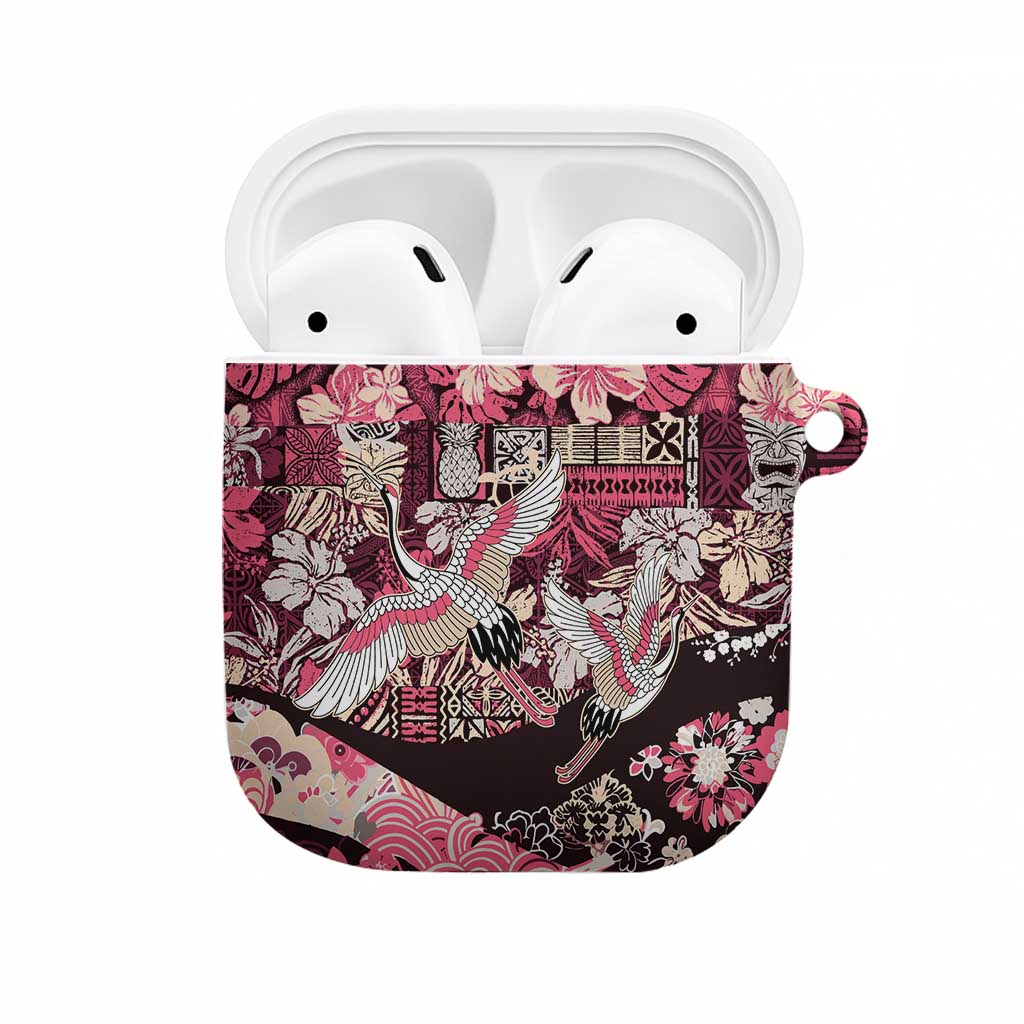 Japanese Hawaiian Crane AirPods Case Soft Pink Tapa Patchwork Pattern LT9 Pink - Polynesian Pride