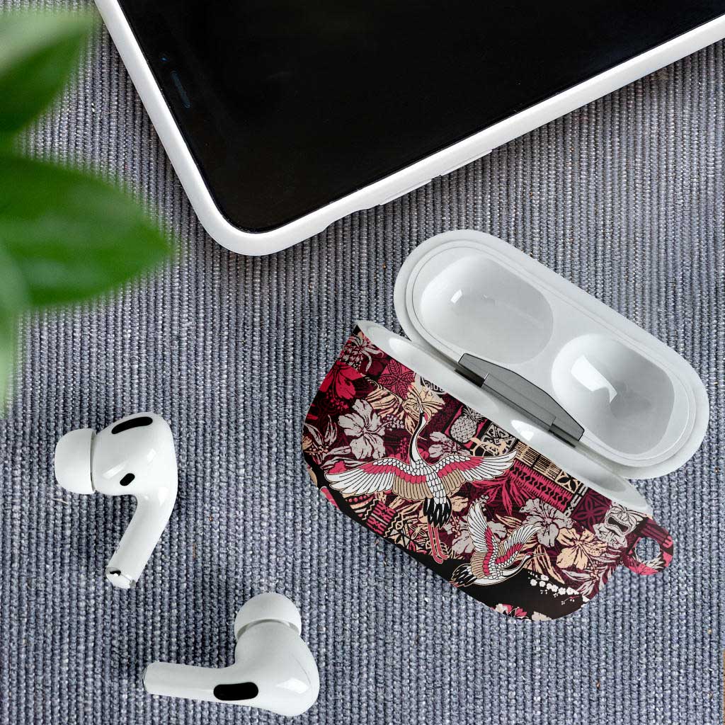 Japanese Hawaiian Crane AirPods Case Soft Pink Tapa Patchwork Pattern LT9 - Polynesian Pride