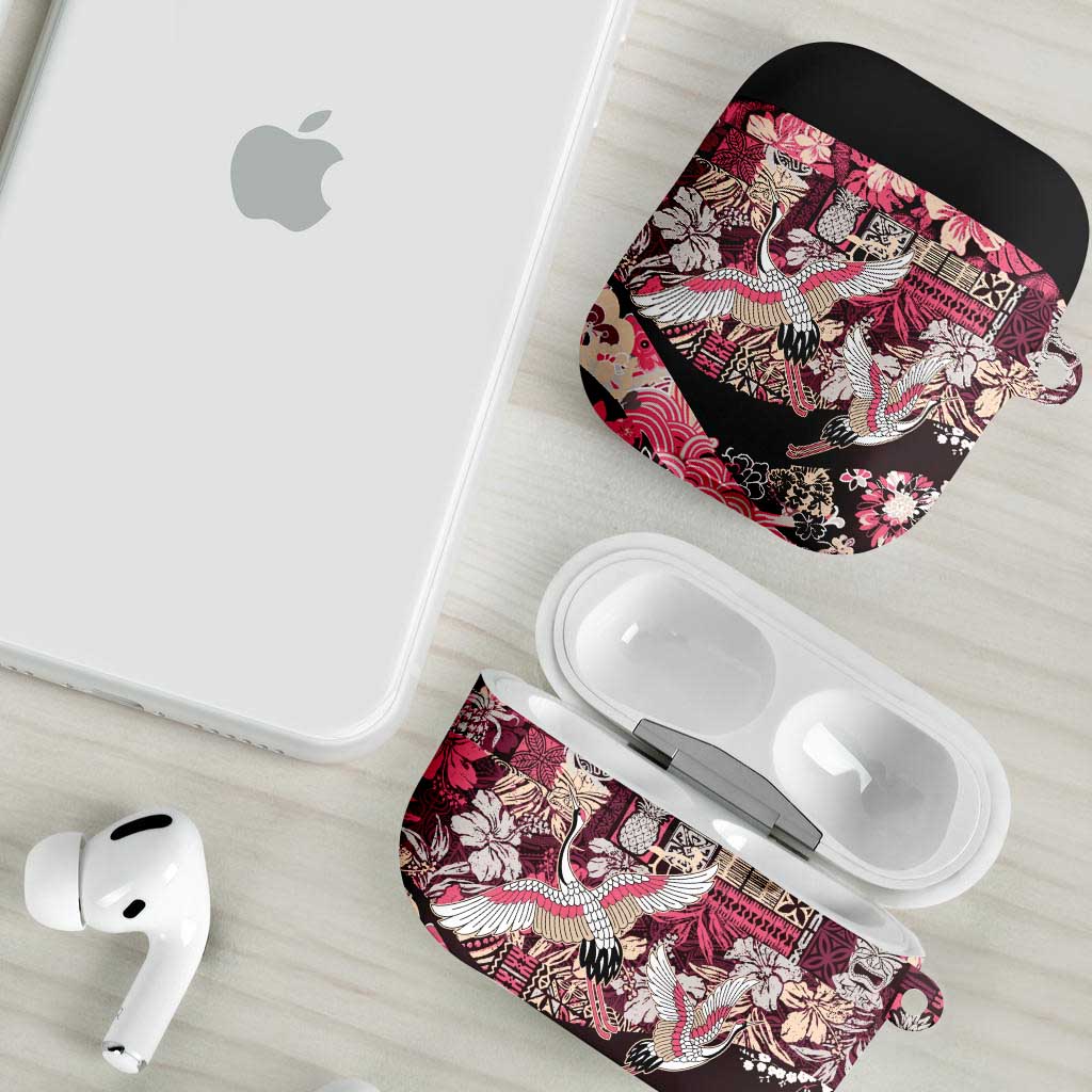 Japanese Hawaiian Crane AirPods Case Soft Pink Tapa Patchwork Pattern LT9 - Polynesian Pride