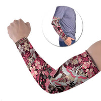 Japanese Hawaiian Crane Arm Sleeves Soft Pink Tapa Patchwork Pattern