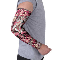 Japanese Hawaiian Crane Arm Sleeves Soft Pink Tapa Patchwork Pattern