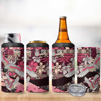 Japanese Hawaiian Crane 4 in 1 Can Cooler Tumbler Soft Pink Tapa Patchwork Pattern LT9 - Polynesian Pride