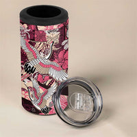 Japanese Hawaiian Crane 4 in 1 Can Cooler Tumbler Soft Pink Tapa Patchwork Pattern LT9 - Polynesian Pride