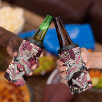 Japanese Hawaiian Crane 4 in 1 Can Cooler Tumbler Soft Pink Tapa Patchwork Pattern LT9 - Polynesian Pride
