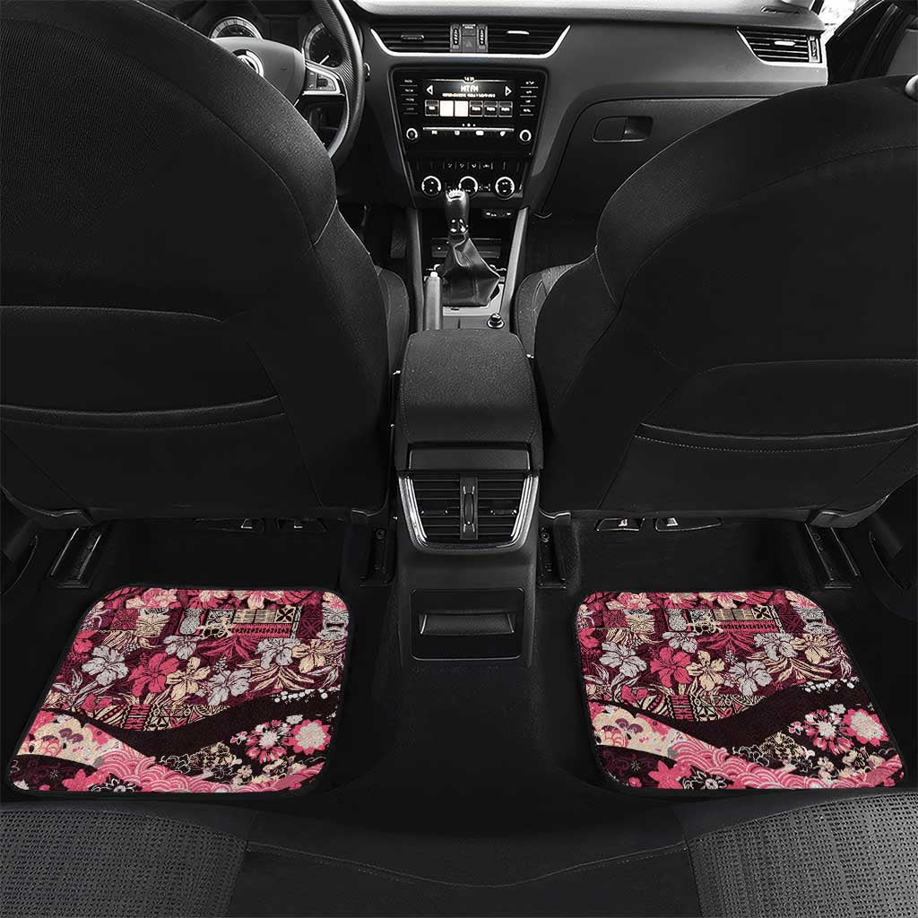 Japanese Hawaiian Crane Car Mats Soft Pink Tapa Patchwork Pattern
