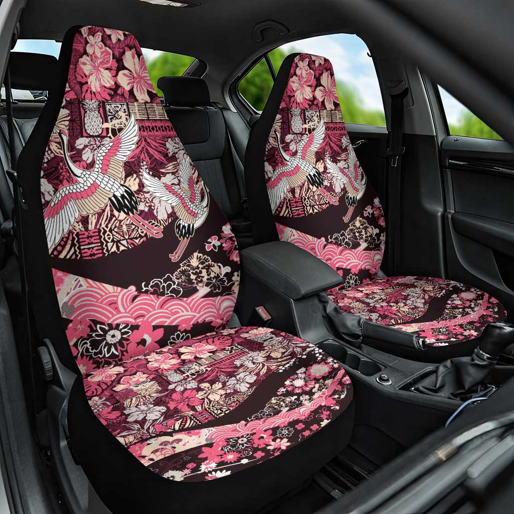 Japanese Hawaiian Crane Car Seat Cover Soft Pink Tapa Patchwork Pattern