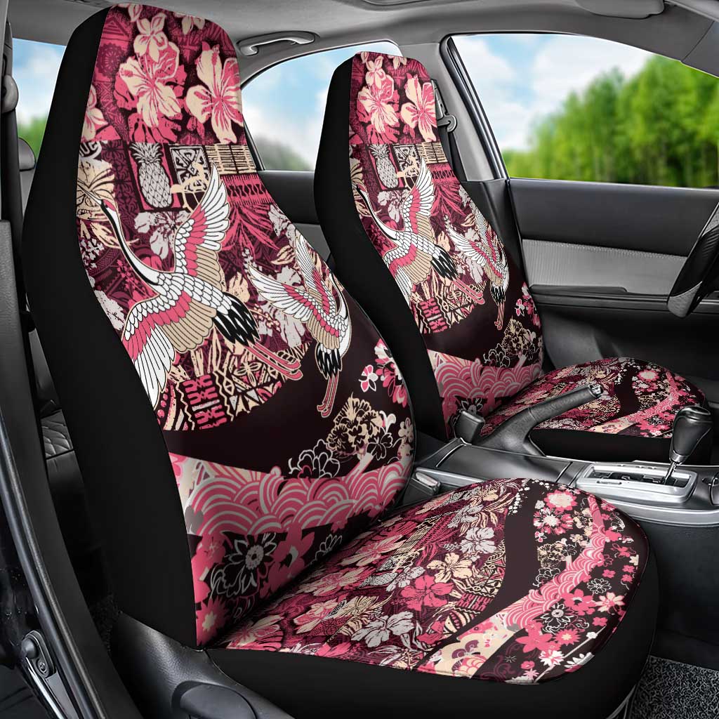 Japanese Hawaiian Crane Car Seat Cover Soft Pink Tapa Patchwork Pattern