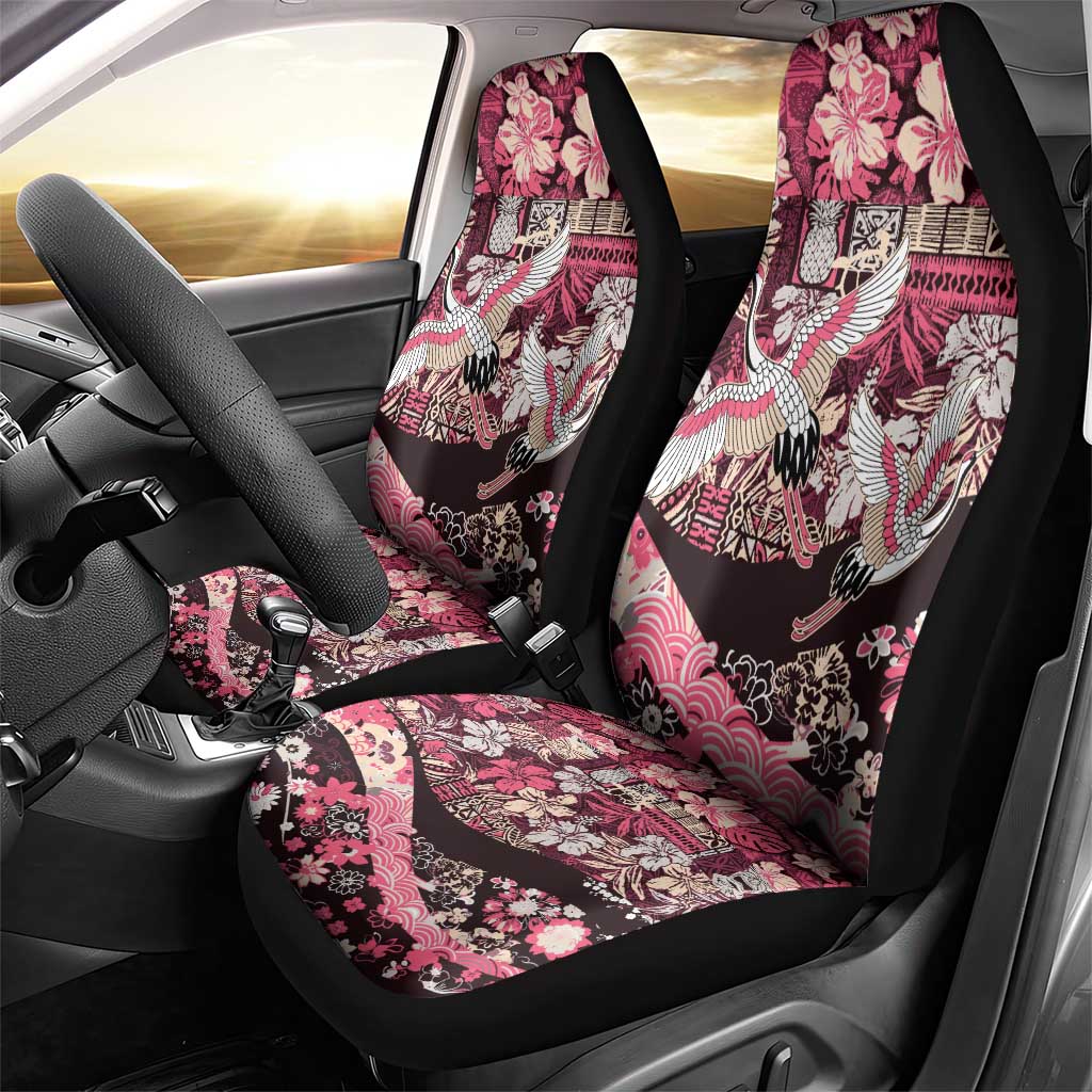 Japanese Hawaiian Crane Car Seat Cover Soft Pink Tapa Patchwork Pattern