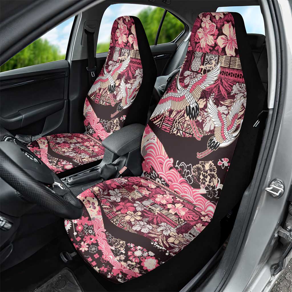 Japanese Hawaiian Crane Car Seat Cover Soft Pink Tapa Patchwork Pattern
