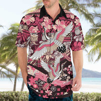 Japanese Hawaiian Crane Hawaiian Shirt Soft Pink Tapa Patchwork Pattern