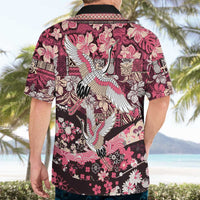 Japanese Hawaiian Crane Hawaiian Shirt Soft Pink Tapa Patchwork Pattern