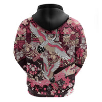 Japanese Hawaiian Crane Hoodie Soft Pink Tapa Patchwork Pattern LT9 - Polynesian Pride