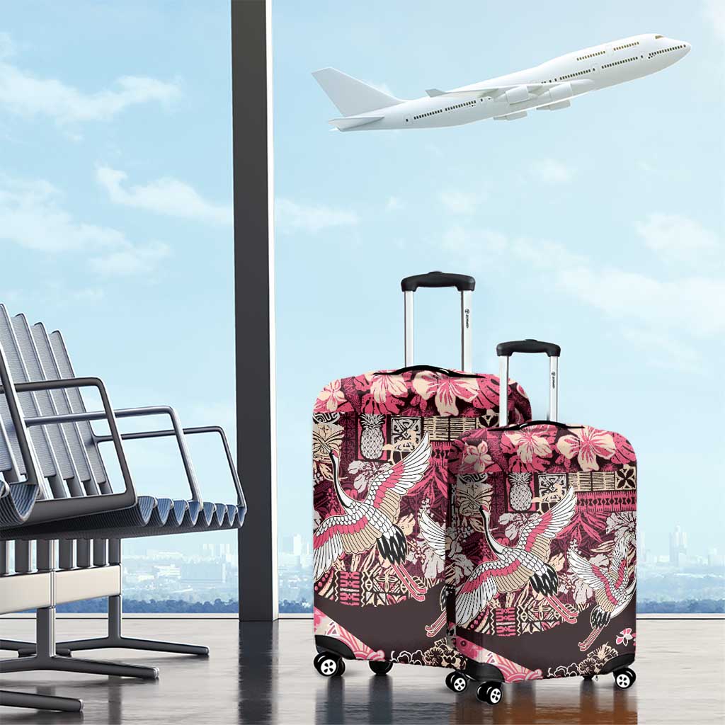 Japanese Hawaiian Crane Luggage Cover Soft Pink Tapa Patchwork Pattern LT9 - Polynesian Pride